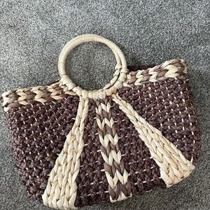 Abercrombie and Fitch Brown and Tan Woven Beach Bag